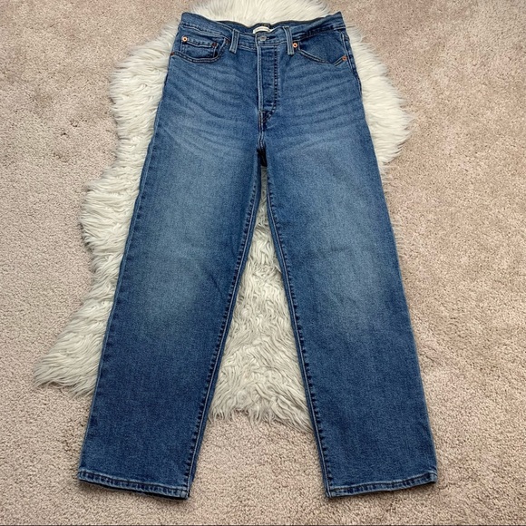 Levi's Ribcage Straight Ankle Jeans Mind Your Own Finish Medium Indigo - Picture 5 of 10